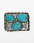 American Darling Western Belt Buckle with Turquoise Stones, Silver Tone Cowboy Belt Accessory for Men & Women