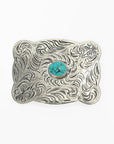 American Darling Western Scalloped Edge Floral Engraved Belt Buckle with Turquoise Stone – Antique Silver Tone Cowboy Buckle