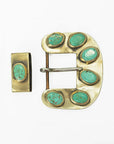 American Darling Vintage Southwest Turquoise Belt Buckle and Keeper Set – Brushed Gold Tone Cowboy Buckle Hardware