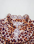 Plus Size Leopard Frilled Stand Neck Blouse