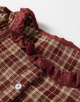 Plaid Eyelet Lace Trim Buttoned Long Sleeve Shirt