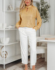 Solid Metallic Sequin Balloon Sleeve Blouse