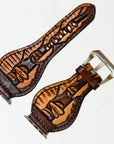 American Darling Beautifully Hand Tooled Painted Genuine Leather I watch Strap Men and Women Unisex