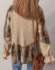 Floral Plaid Patchwork Ruffle Waffle Knit Shacket