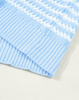 Stripe Bow Tie V-Neck Short Sleeve Sweater