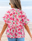 Zoya Floral Ruffled Short Sleeve Blouse