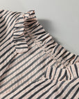 Stripe Knotted Cuff 3/4 Sleeve V-Neck Blouse