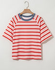 Stripe Contrast Collar Raglan Sleeve T-Shirt