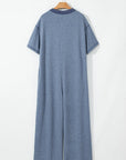 Half Placket Chest Pockets Wide Leg Jumpsuit