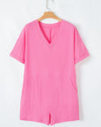 Solid Short Sleeve V-Neck Knit Romper