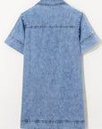 Solid Denim Collared Patch Pocket Mini Dress