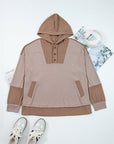 Goat Waffle Contrast Patchwork Plus Size Pocketed Hoodie