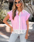 Floral Hollow Out Contrast Patchwork Shirt