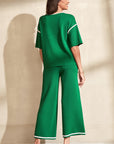 Contrast Trim Top and Drawstring Pants Set