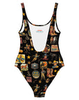 Yeeehaw Vintage Cowboy Collage Western One-Piece Swimsuit
