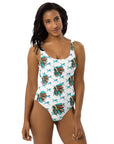 Yeehaw Turquoise Running Horse Headdress One-Piece Swimsuit