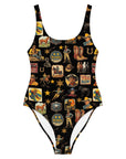 Yeeehaw Vintage Cowboy Collage Western One-Piece Swimsuit