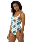 Yeehaw Turquoise Running Horse Headdress One-Piece Swimsuit