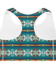 Teal Aztec Blanket Print Padded Sports Bra