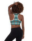 Teal Aztec Blanket Print Padded Sports Bra