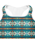 Teal Aztec Blanket Print Padded Sports Bra