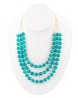 Argo Blue Teal Jade Triple Strand Golden Necklace