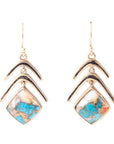 Arrows Blue Turquoise and Spiny Oyster Matrix Golden Drop Earrings