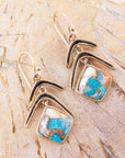 Arrows Blue Turquoise and Spiny Oyster Matrix Golden Drop Earrings