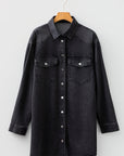 Solid Denim Chest Pocket Raw Hem Shirt Dress
