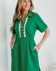 Geometric Patchwork Half-Zip Elastic Waist Dress