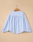 Floral Embroidered Stripe Billowy Sleeve Tunic Shirt
