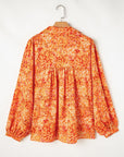 Abstract Collared V-Neck Babydoll Blouse