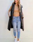Black Hooded Long Quilted Vest PLUS Coat