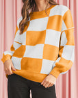 Checkered Bishop Sleeve Pullover Sweater