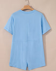 Solid Short Sleeve V-Neck Knit Romper