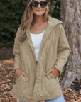 Solid Quilted Snap Button Hooded Puffer Coat