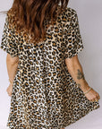Leopard Half Buttoned Short Sleeve Mini Dress