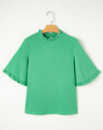 Frilled Round Neck Wide 3/4 Sleeve Blouse