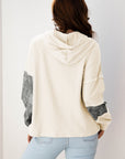 Stripe Waffle Patchwork Hooded Long Sleeve Top