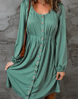 Solid Button-Up Scoop Neck Dress