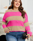 Plus Size Stripe Colorblock Drop Shoulder Sweater