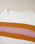 Corded Knit Reverse Seam Patchwork Drop Sleeve Top