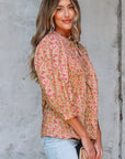 Sadie Floral Bow Pin-tuck Bust Half Puff Sleeve Blouse