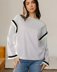 Stripe Contrast Ruffle Trim Long Sleeve Top