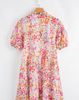 Floral Puff Sleeve V-Neck Tiered Mini Dress
