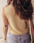 Boho Solid Eyelet Trim Buttoned Sweater Vest