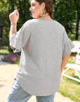 Rory Plus Size Lace Insert Waffle Ruffle Top