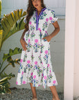 Floral Puff Sleeve V-Neck Maxi Dress