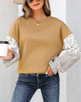 Beazita Patchwork Ruffled Sleeve Sweatshirt
