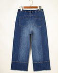 Denim Raw Hem Drawstring Wide Leg Pants